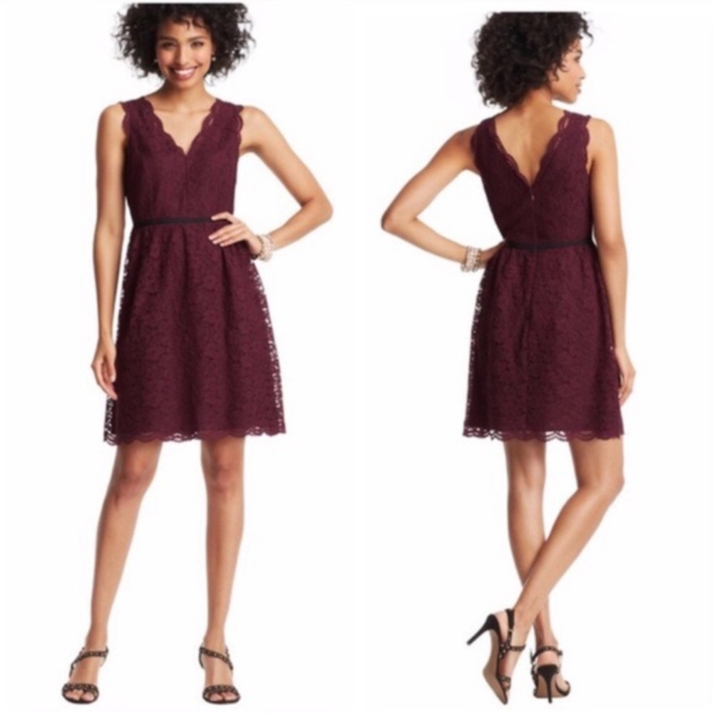 LOFT Burgundy V-neck Lace Dress